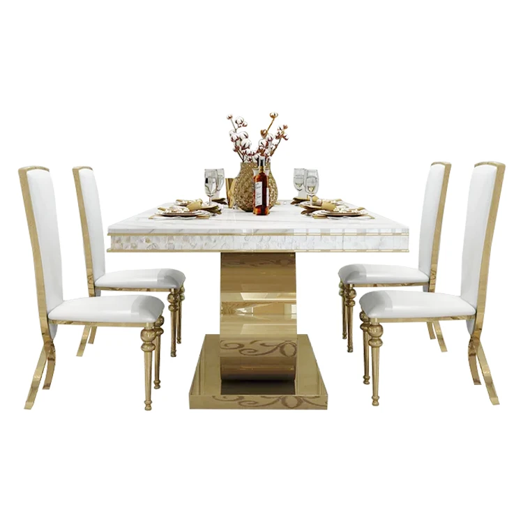 luxury italian style dinner table and chair rectangular stainless steel leg marble top modern dining table chairs set