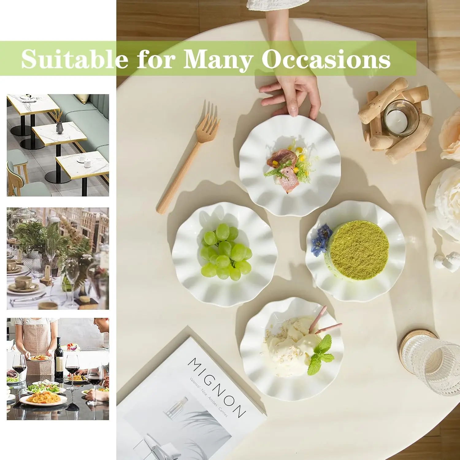 Wide edge easy to clean Dishwasher Safe Wavy Dinnerware Sets White  Dessert Appetizer 14in dinner Plates