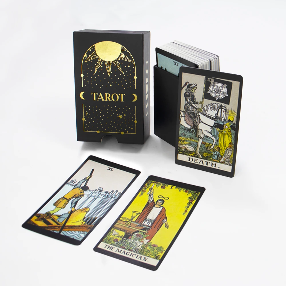 Factory customize print your logo black gold foil rider tarot cards printing high quality divination fortune tarot card