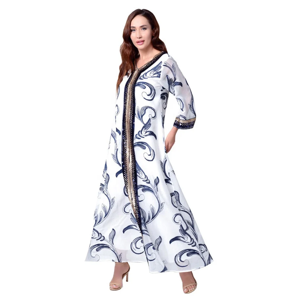 Женское платье с блестками и вышивкой, с длинным рукавом, абайя, Дубай, Средний Восток, 100% полиэстер, мусульманское платье, женская одежда, кафтан jalabiya