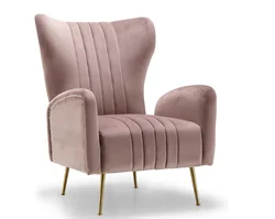 Gold Metal Legs Design Modern Velvet Blue Armchair