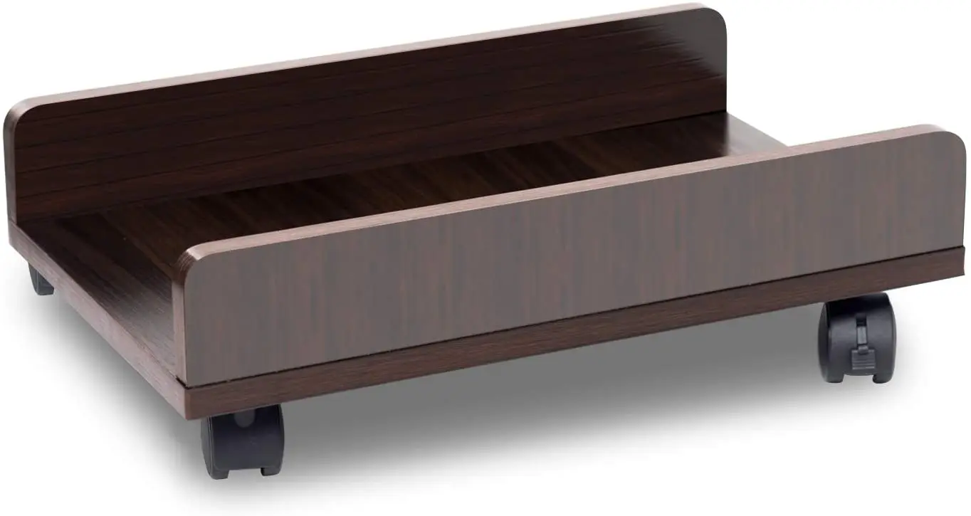 Adjustable Mobile CPU Stand with 4 Locking Caster Wheels Wooden Computer Tower Stand Desktop Rolling PC Stand