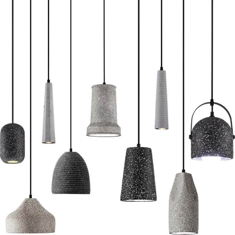 New Design Cement Hanging Lamp Concrete Pendant Light Black Terrazzo  Retro Simple Creative Single Head Antique Cement Lamp