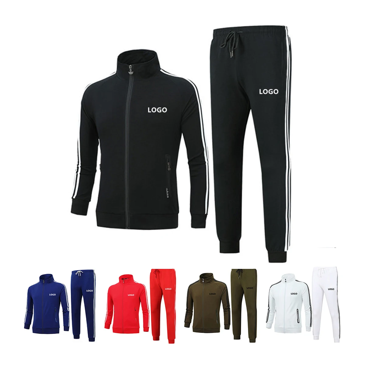 Custom Sport Zipper Wear Jogging Printing Casual Unisex Sweatsuit 2 Piece Set Track Suits Tracksuits Black White Jogging Suit