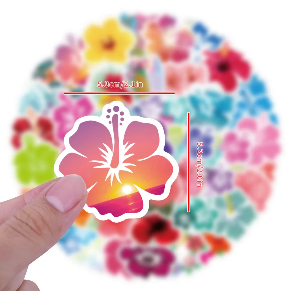 60Pcs Fresh Hibiscus Flower Graffiti Sticker Lee Box Notebook Skateboard Decorative Sticker Waterproof Pvc Stickers
