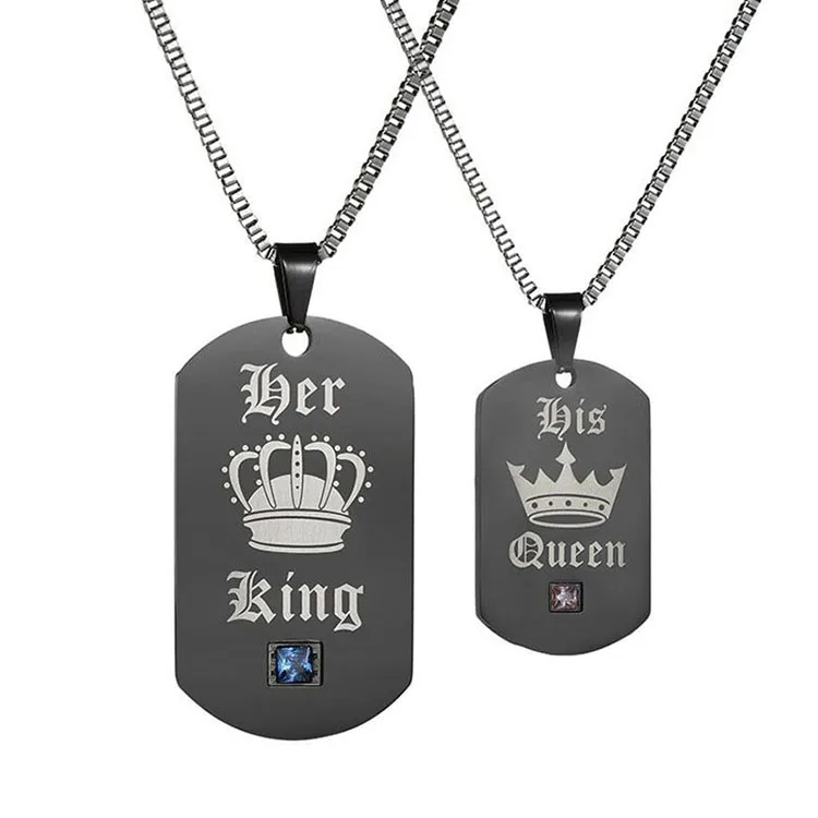 Hot Sale King and Queen Crown Pendant Stainless Steel Couple Necklace For Men Women