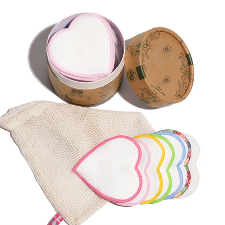 3 in Ecofriendly bamboo cotton charcoal washable bamboo reusable heart makeup remover pads