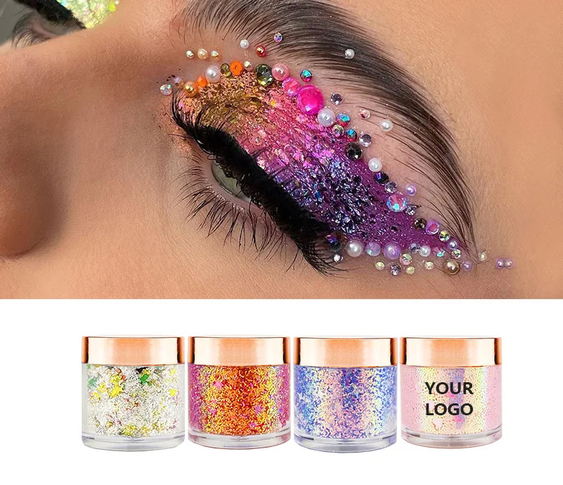 Custom high quality makeup loose glitter pigment chameleon eyeshadow private label shimmer holographic vegan eye shadow