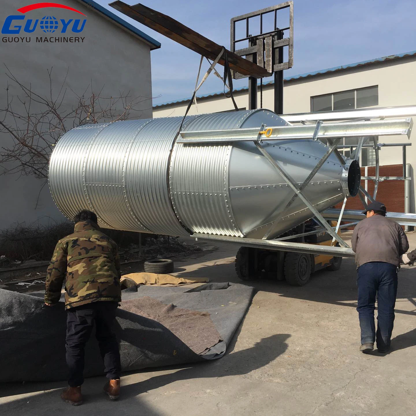 Large Capacity Galvanized Steel Rice Husk Storage Silo Livestock  Automatic Feeding  Machine