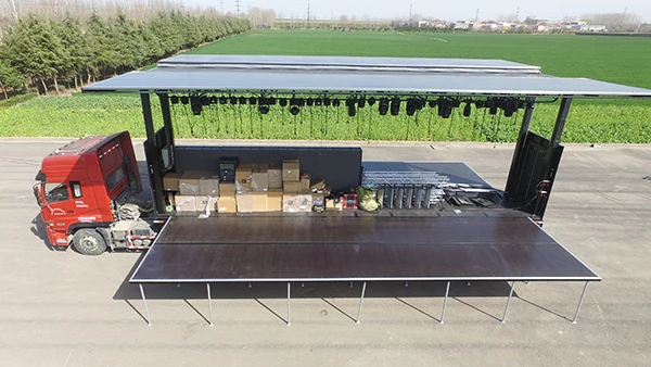 High Quality Event Mobile Chorus Stage Trailer Outdoor Roof Truss Structure Mobile Stage Trailer Aluminium Truss Base Plate