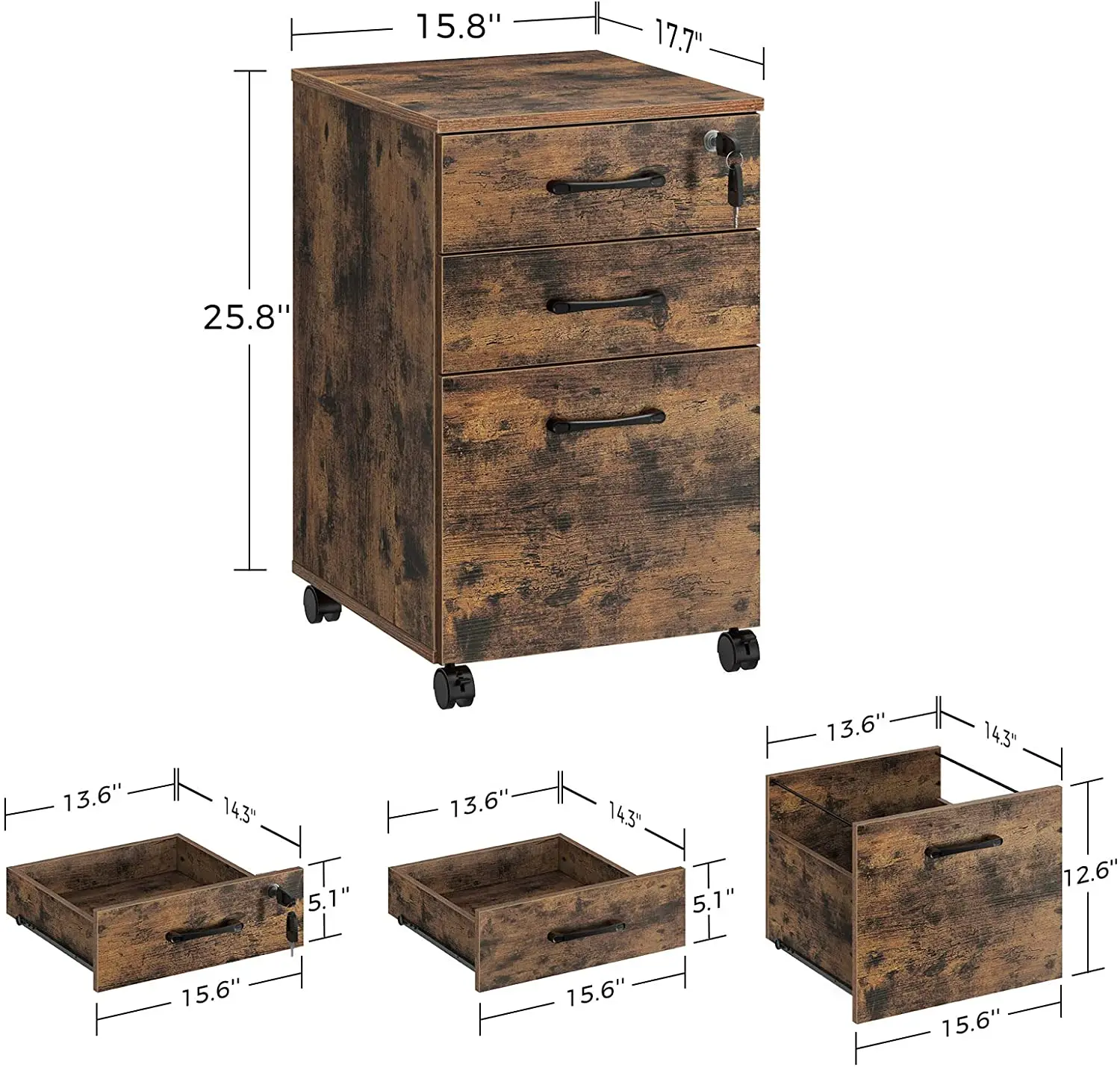 Rolling Mobile Vertical Under The Desk With Wheels That Can Hang Documents Brown File Cabinet Three Drawers With Lock