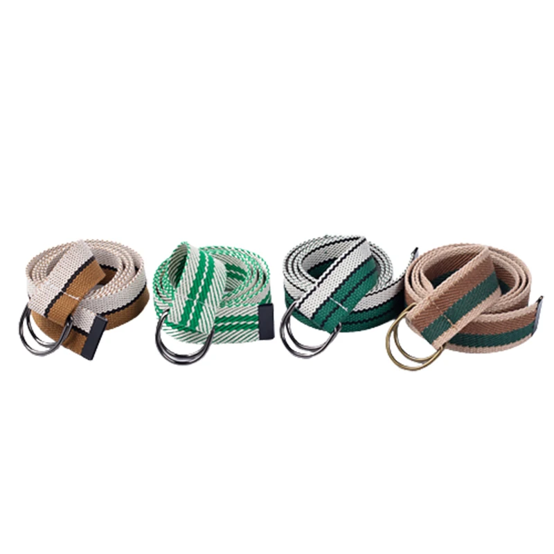 Fashion casual simple contrast color double D buckle canvas belts for womens belts for jeans belt strap for students girls