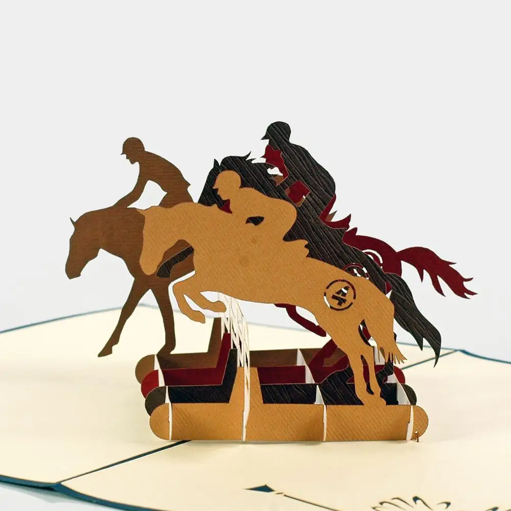 New Arrival Horse Racing Model Design 3D Greeting Cards Pop Up for father day or birthday - Custom Design and Manufacturer