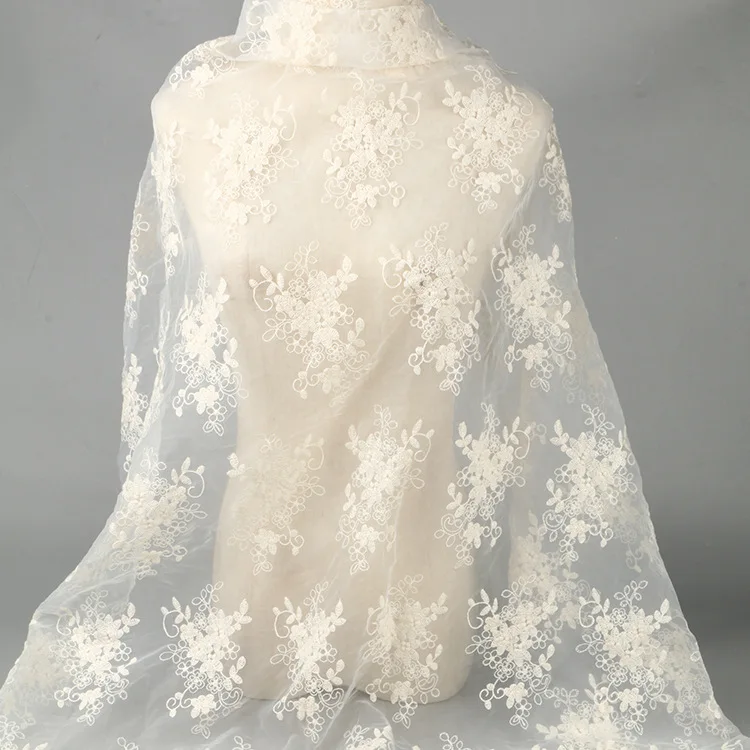 Wholesale 100 Pure Printed White Wedding Dress Lace Fabric Silk Organza Embroidered Fabric for Making Dress Wedding