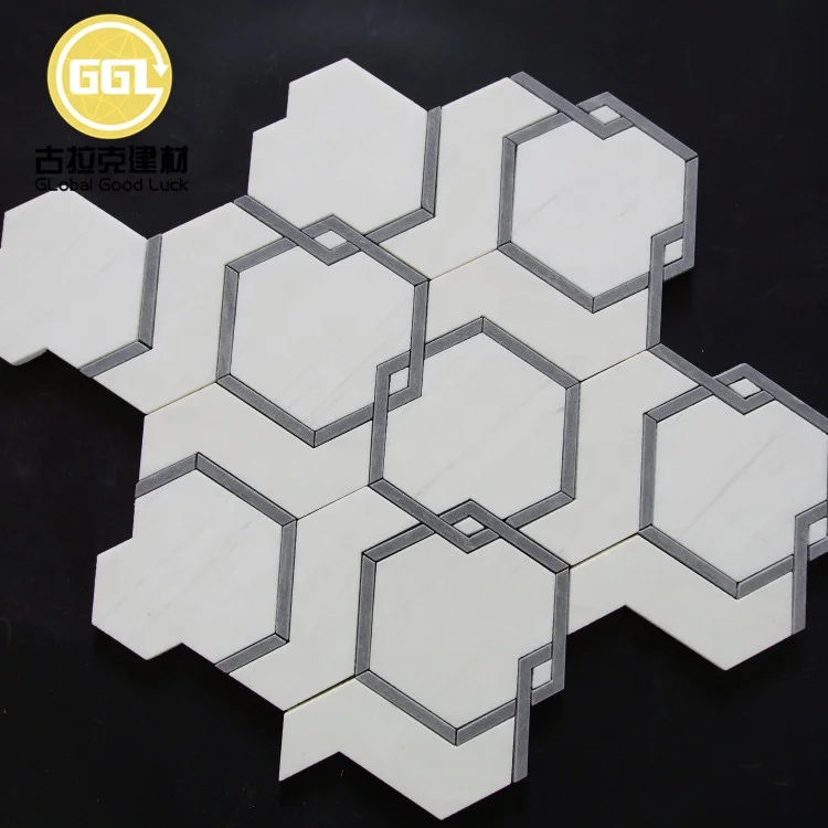 Interior Home Decor Design Hexagon Pattern White Marble Mosaic Tiles for Floor and Wall