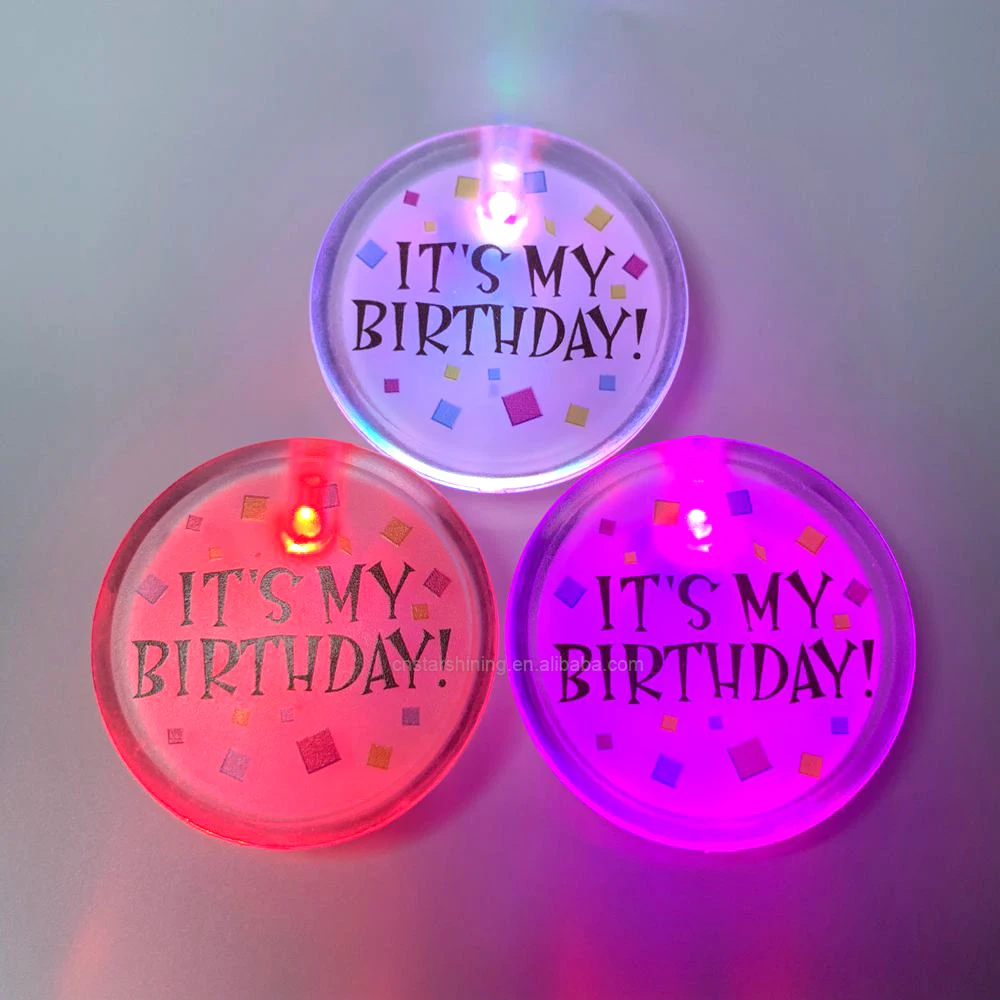 Factory supplier PS customized logo LED blank badge round shape LED blinking button pin colorful LED pin badge