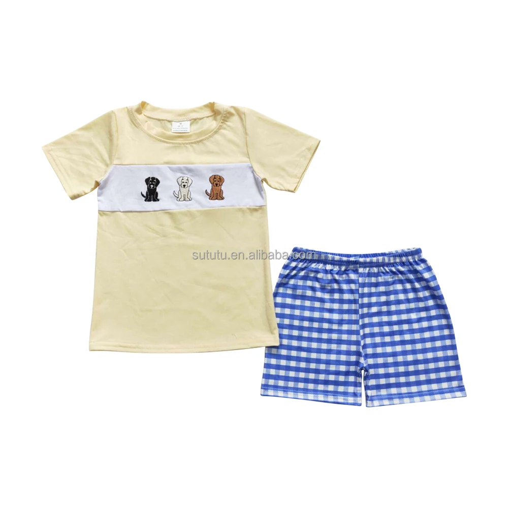 Summer Baby Boys Wholesale High Quality Clothing  Toddler Boys Baby Boys Embroidery Dog Dog Short Sleeve Top Shorts Set