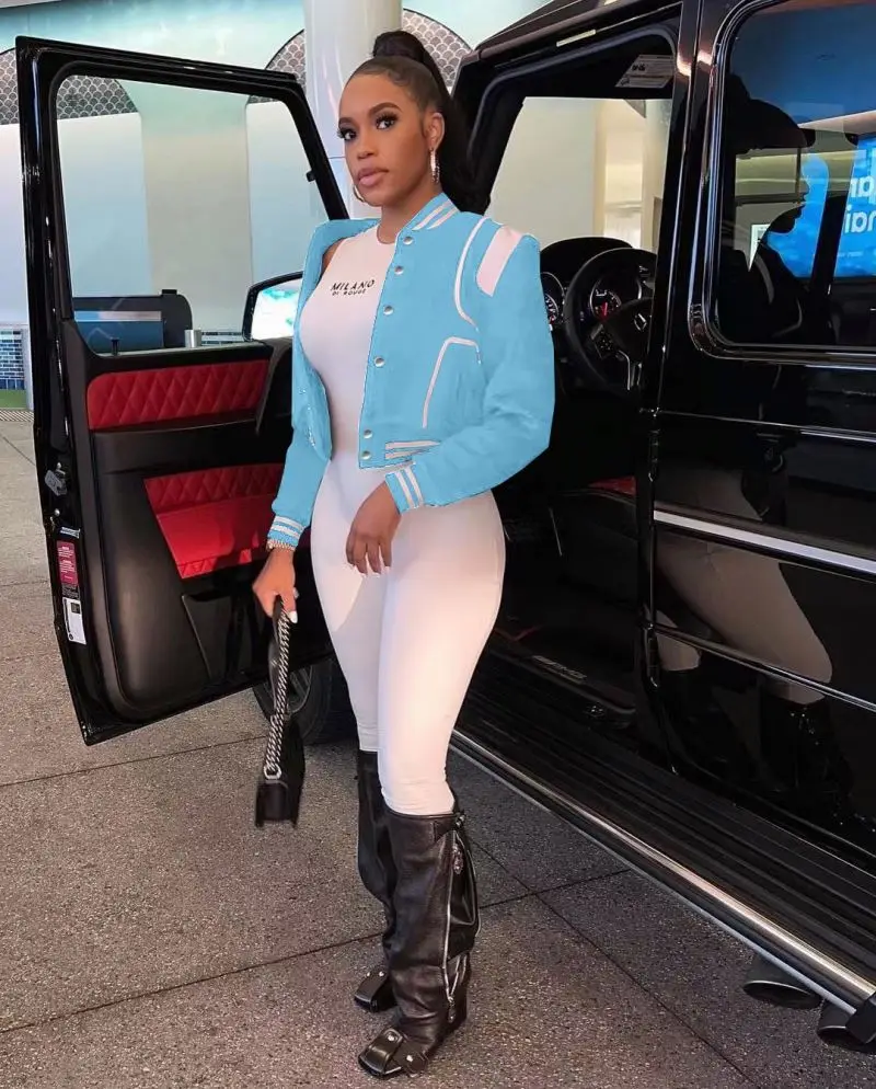 Fall Trendy Baseball Jacket For Women Double Thread Woman Jacket Short And Coat Casual Woven Sleeves Cropped Varsity Jacket