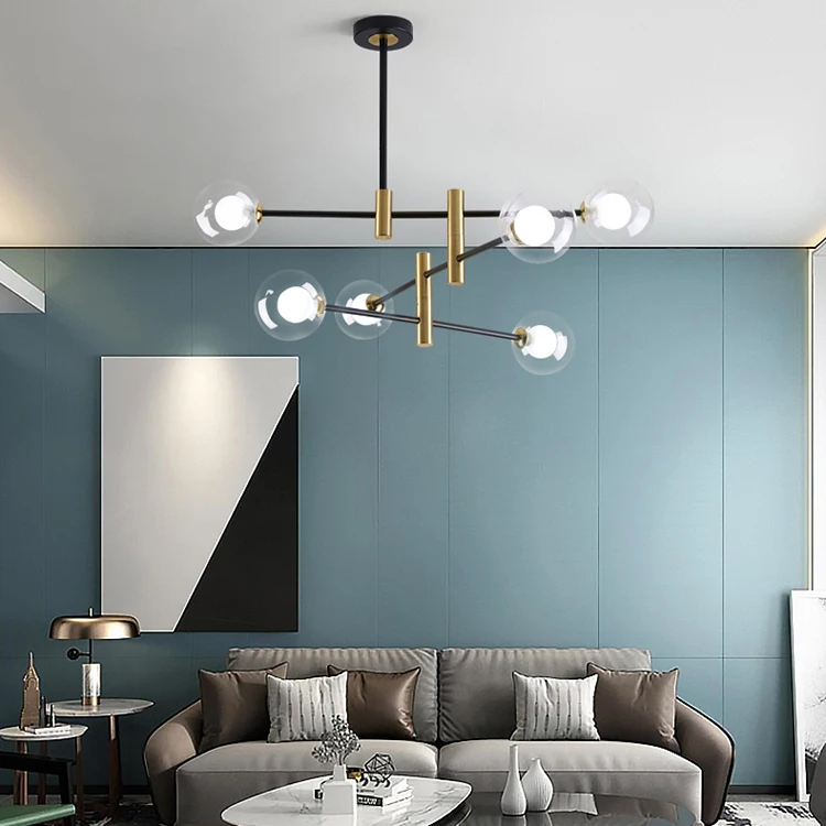 Cheap Nordic Glass Rod Hanging Light  Black and Gold Kitchen Island Pendant Lights Double Glass Bubble Lamp