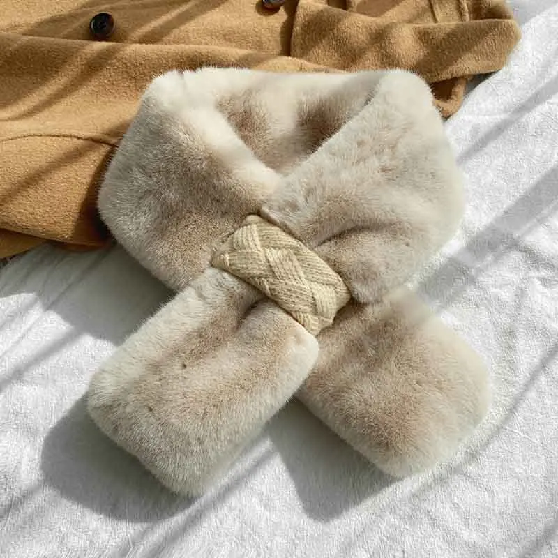 Новый Модный осенне-зимний детский милый шарф однотонный воротник из искусственного кроличьего меха теплый Рождественский