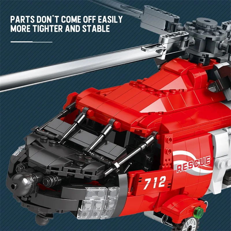 Reobrix 33026 HH-60J Rescue Aircraft model Building Block Bricks MOC Technical Educational Aircraft Block Toys for Boy Toys Gift
