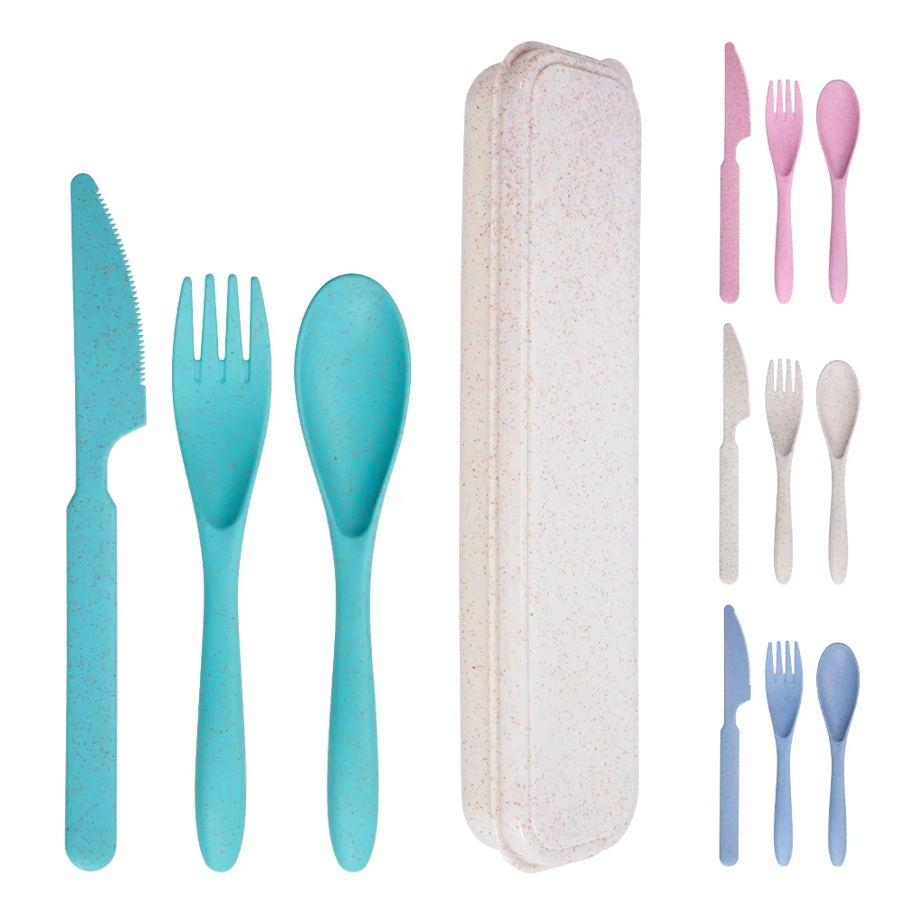 Eco friendly wheat straw spoon fork knife cutlery set wheat straw