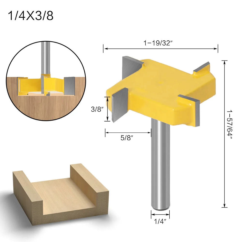 ALPHA 1/4 Inch shank T-slot Cutter Router Bit  4 Flute Carbide Tipped T-track Slotting Wood Milling Cutter
