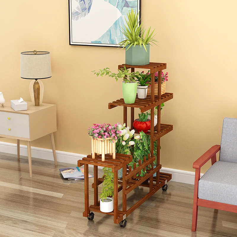Balcony Flower Shelf Indoor Multi-layer Solid Wood Living Room Household Succulent Green Radish Pot Decorative Plant Stand