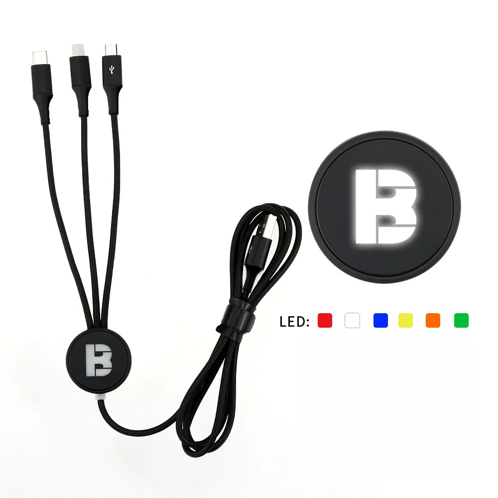 iStapromo Gifts Custom Led 3in1 Charging Cord 1M Glow Light LOGO Multi USB 3 in 1 Charging Cable High quality pure copper core