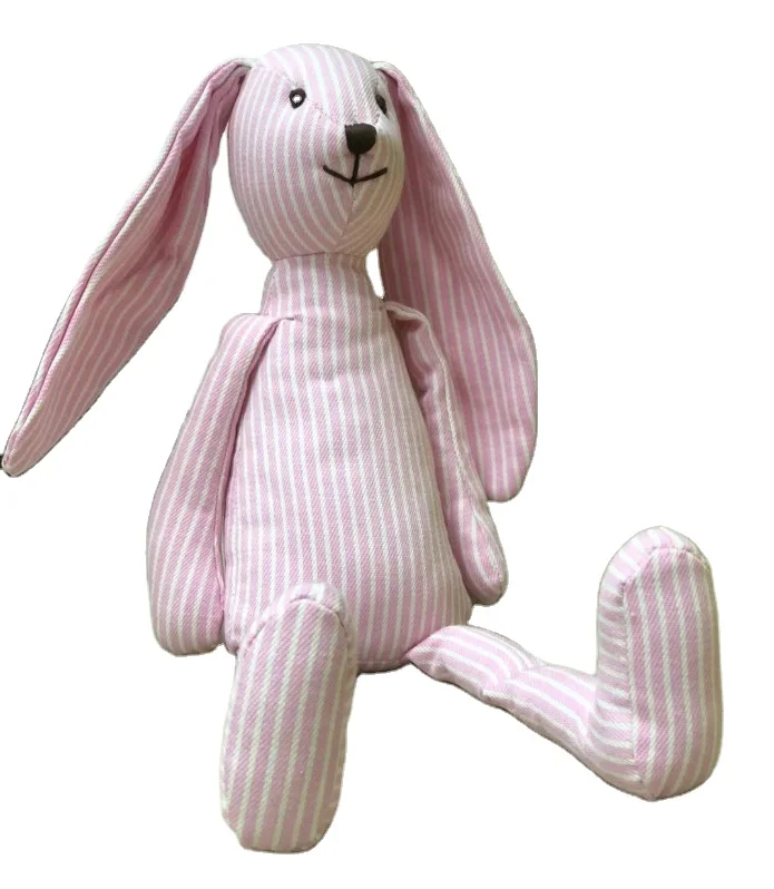 Linen Rabbit Toys Stripe Cuddly Pink Bunny Baby Gift Customized Rabbit Doll Stuffed Toys