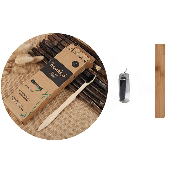 High quality bamboo toothbrush with travel case dental floss kit