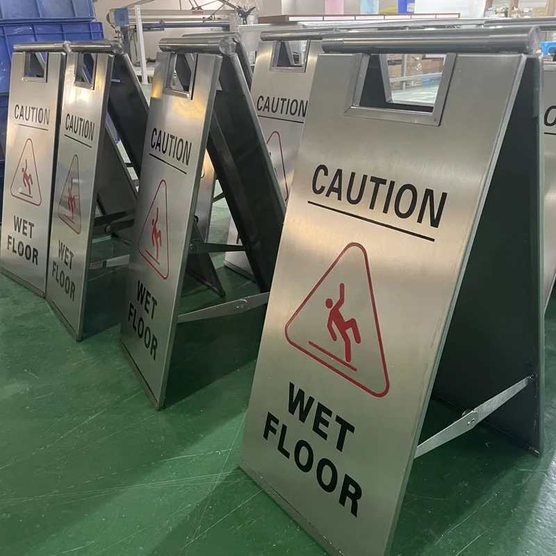 Customized Size No MOQ Caution Wet Floor Sign Stainless Steel Warning Sign Board Standing A Frame Sidewalk Safety Road Sign
