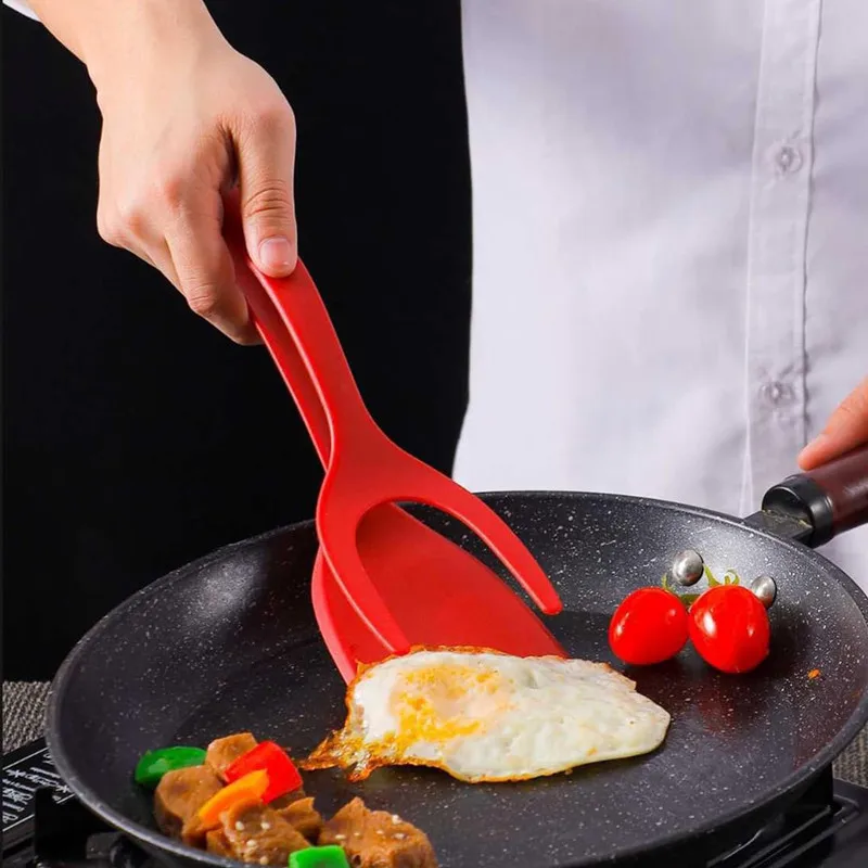 Multifunctional Silicone Fried EggTurner Double Spatula Food Clip 2 in 1 spatula Grip Flip Tongs Shovel Kitchen Spatula