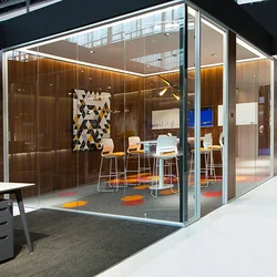 Customized Wood Panel Office Partition Aluminum Tempered Glass Partition Wall