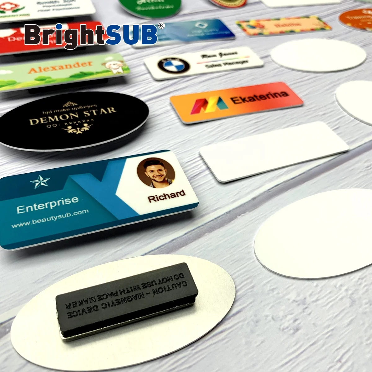 BrightSUB 1.0mm brushed gold Sublimation Aluminum Name badge blank with magnetic for heat transfer printing name tag