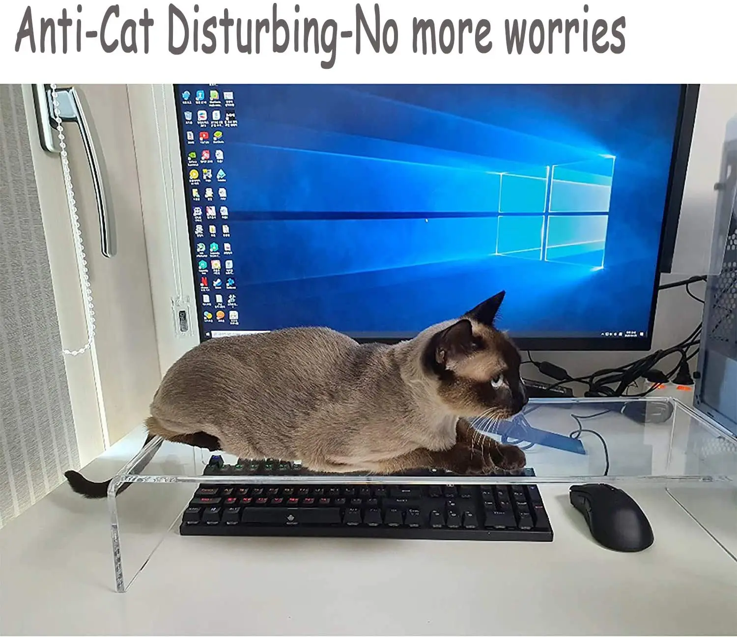 
Clear Acrylic Keyboard Cover Protector Anti-Cat, 2 in 1 Keyboard Bridge Protector and Monitor Stand 
