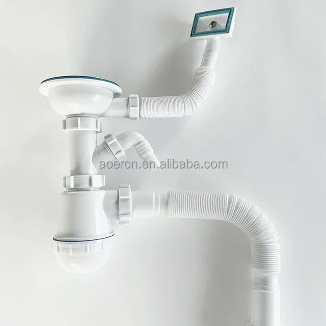 Bathroom Kitchen Sink Basin White Plastic Drainer with Strainer and Overflow Basin Drainer Water Siphon Sink Bottle Trap