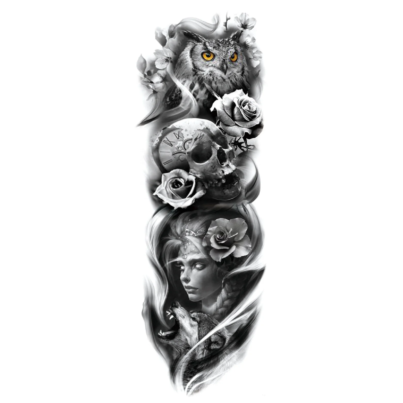 Sexy Full Arm Temporary Tattoos Sticker For Women Men Adult Gun Nun Vines Realistic Tattoos Sleeves Large Tattoos Paste