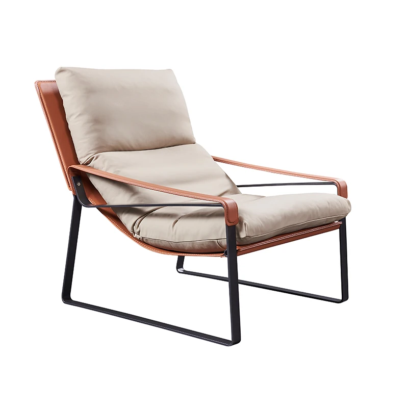 Luxury European Modern Design Leather Fabric Single Chaise Lounge Leisure Living Room Chairs With Metal Legs