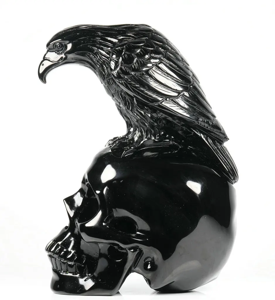 Mr Skull Obsidian Skull  Eagle Sculpture  Hand Carving  Healing Crystals Crystal Crafts