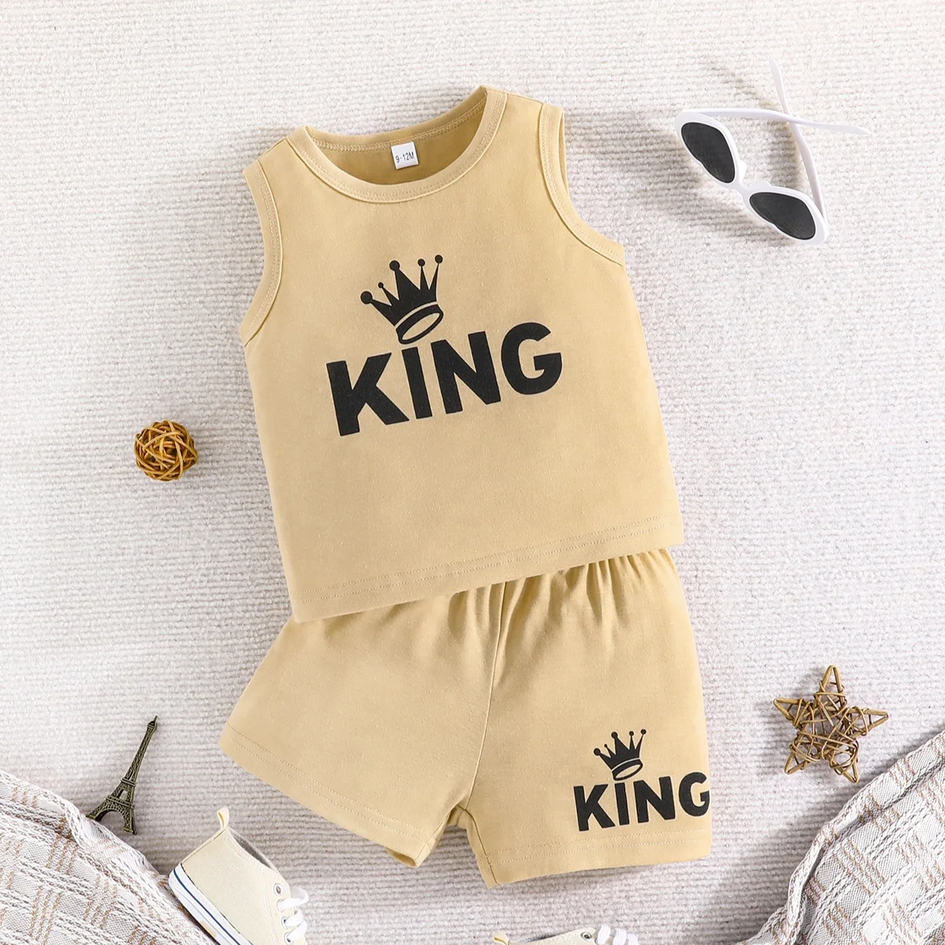 children clothing for 1- 2 year old summer new boys and toddlers letter printed sleeveless top and shorts two-piece set