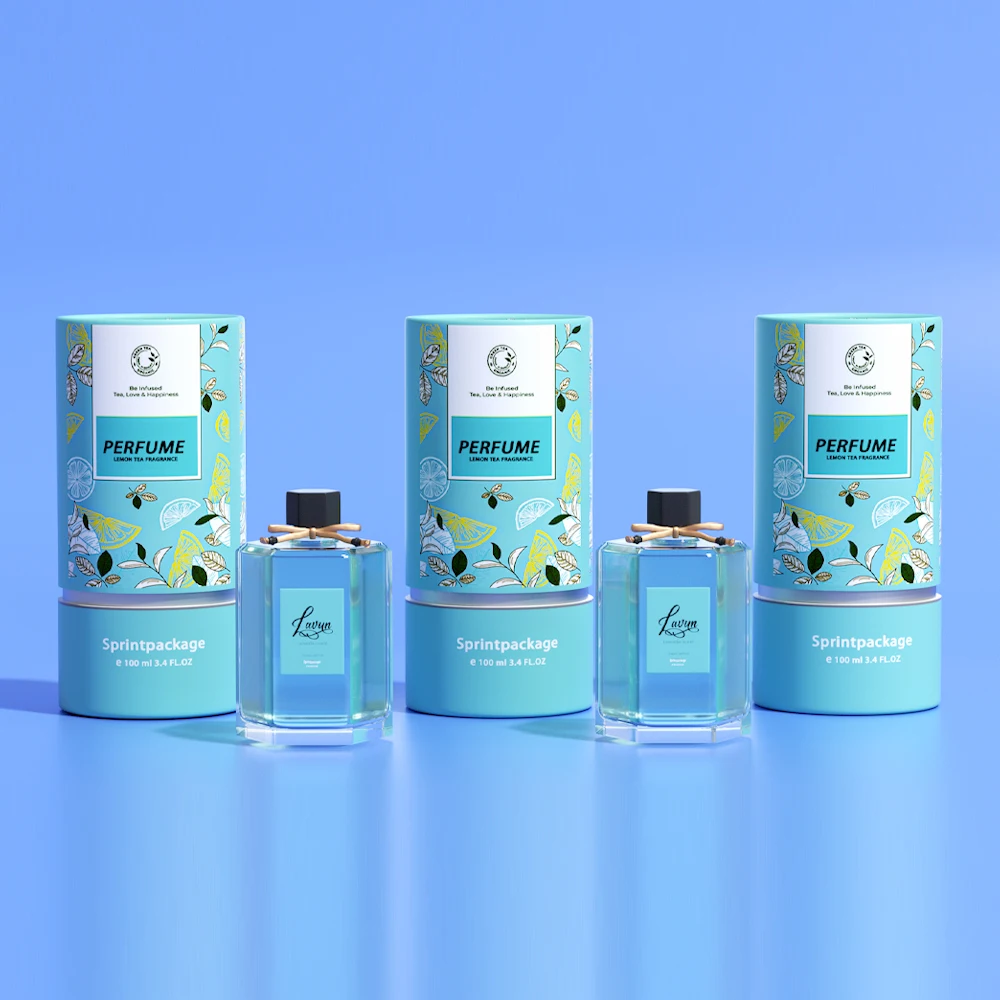 Luxury Cylinder Cosmetic Round Perfume 30ml 50ml bottle with Box Silver cardboard bottle packaging containers Paper Tube