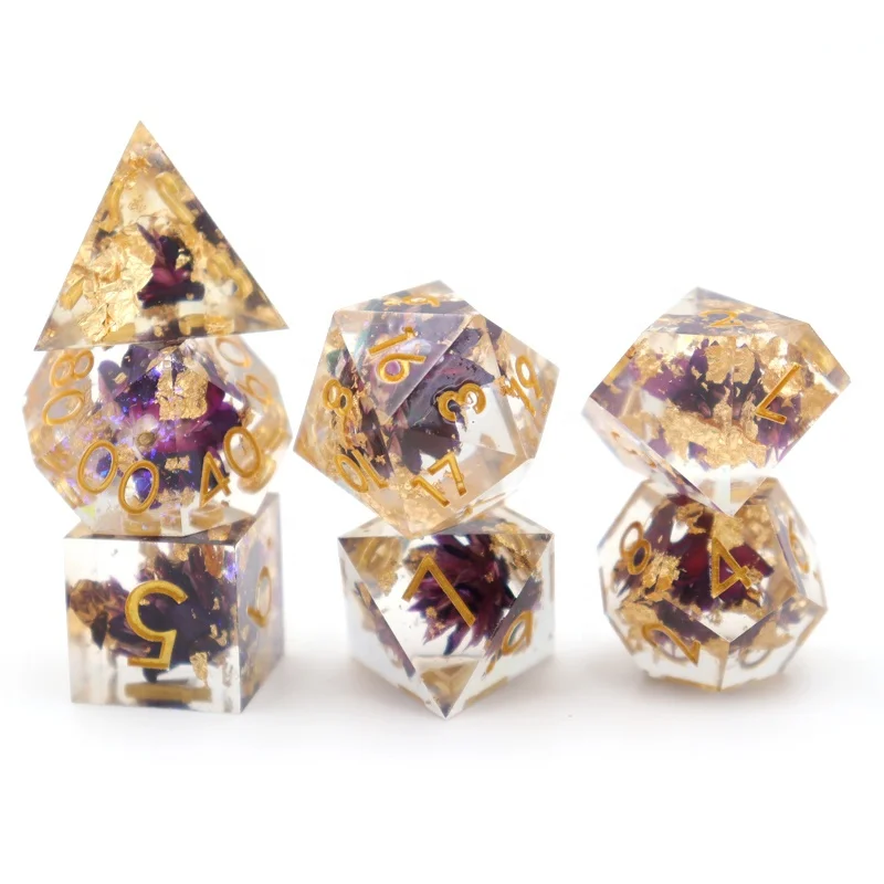 Game dice sets dnd polyhedral custom resin rpg sharp edge dice