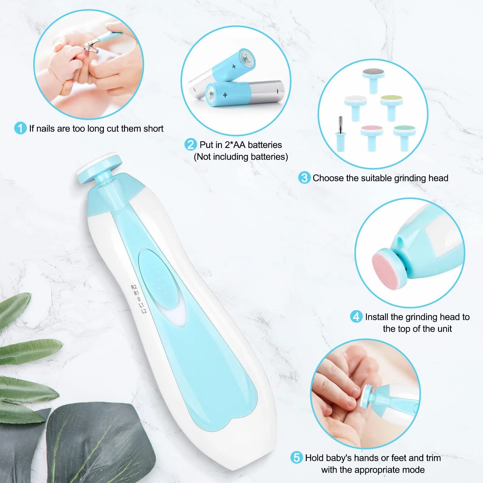 Baby Nail Trimmer File with Light - Safe Electric Nail Clippers Kit for Newborn Infant Toddler Kids Toes and Fingernails - Care