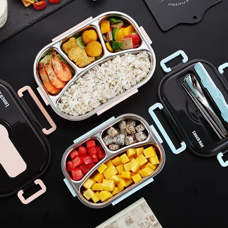 Lunch Box For Kids With Compartments 304 Stainless Steel Japanese Bento Box Microwave Heating Food Container Tableware