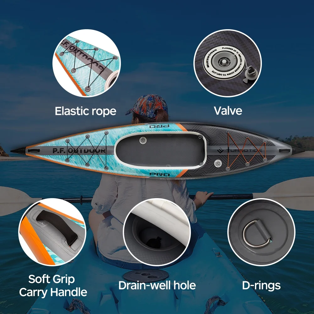 Inflatable Kayak Factory Custom Fishing Canoe Drop Stitch Rowing Solo UV Inflatable Kayak Boats With Detachable Fin