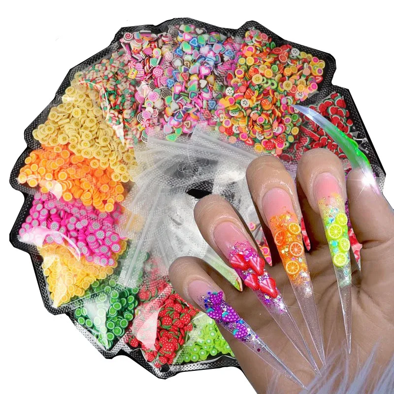 DIY Mixed 3D Nail Art Design Colorful Fruit Series Slices Banana Orange Grapefruit Grape Polymer Clay  For Nail Art Decoration