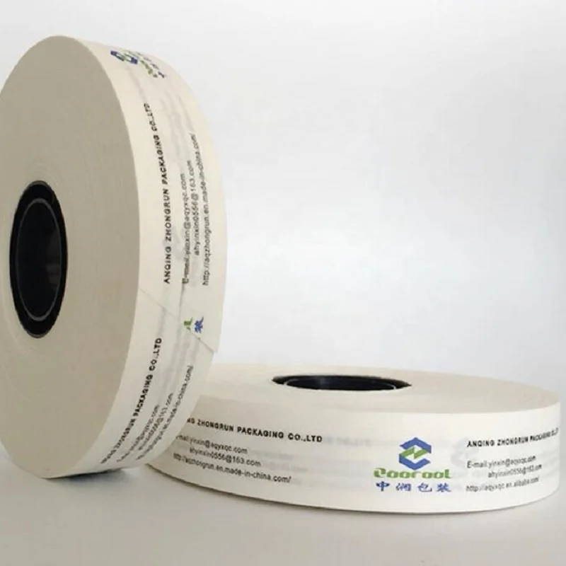 Currency banknote banding heat sealing 40mm printed kraft paper strapping tape roll for wrapping machine use