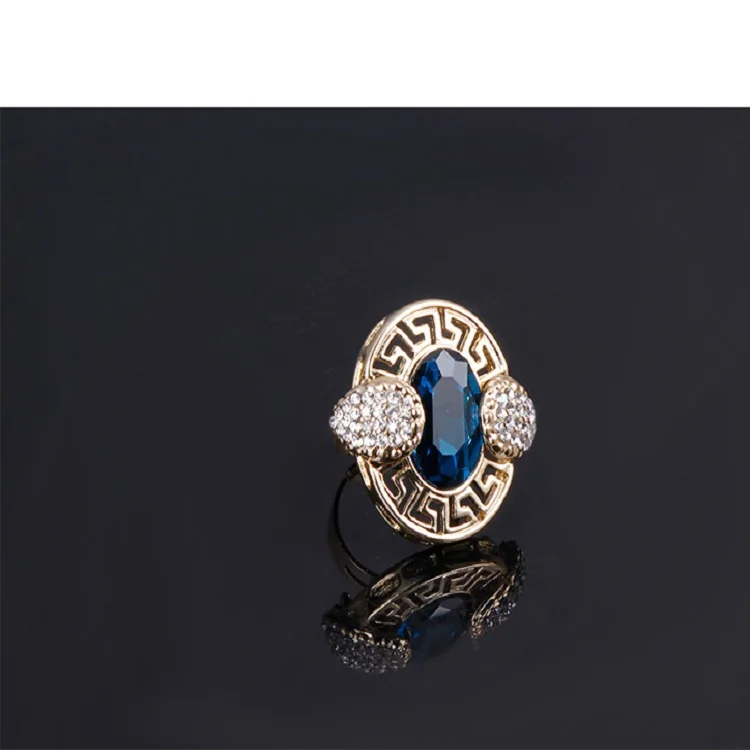 Модные женские комплекты ювелирных изделий Роскошные Саудовская 18K позолоченные большие синего цвета с украшением в виде кристаллов Свадебная обувь африканском стиле; Массивные Свадебный