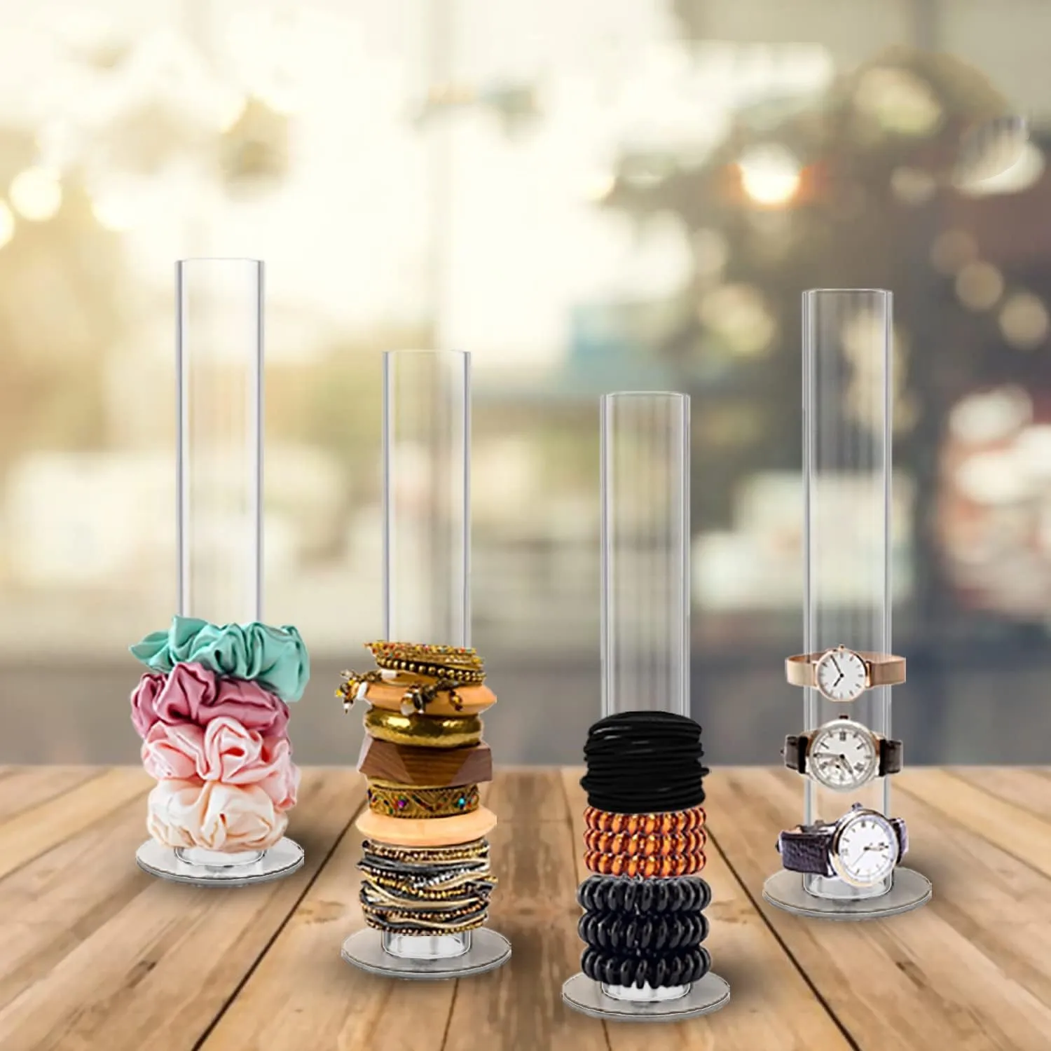 11 Inches Tabletop Clear Acrylic Hair Ties Organizer Scrunchie Holder
